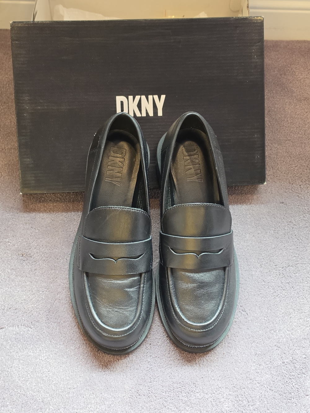 Donna Karan Black Lug-Sole Leather Penny Loafer - Picture 9 of 10